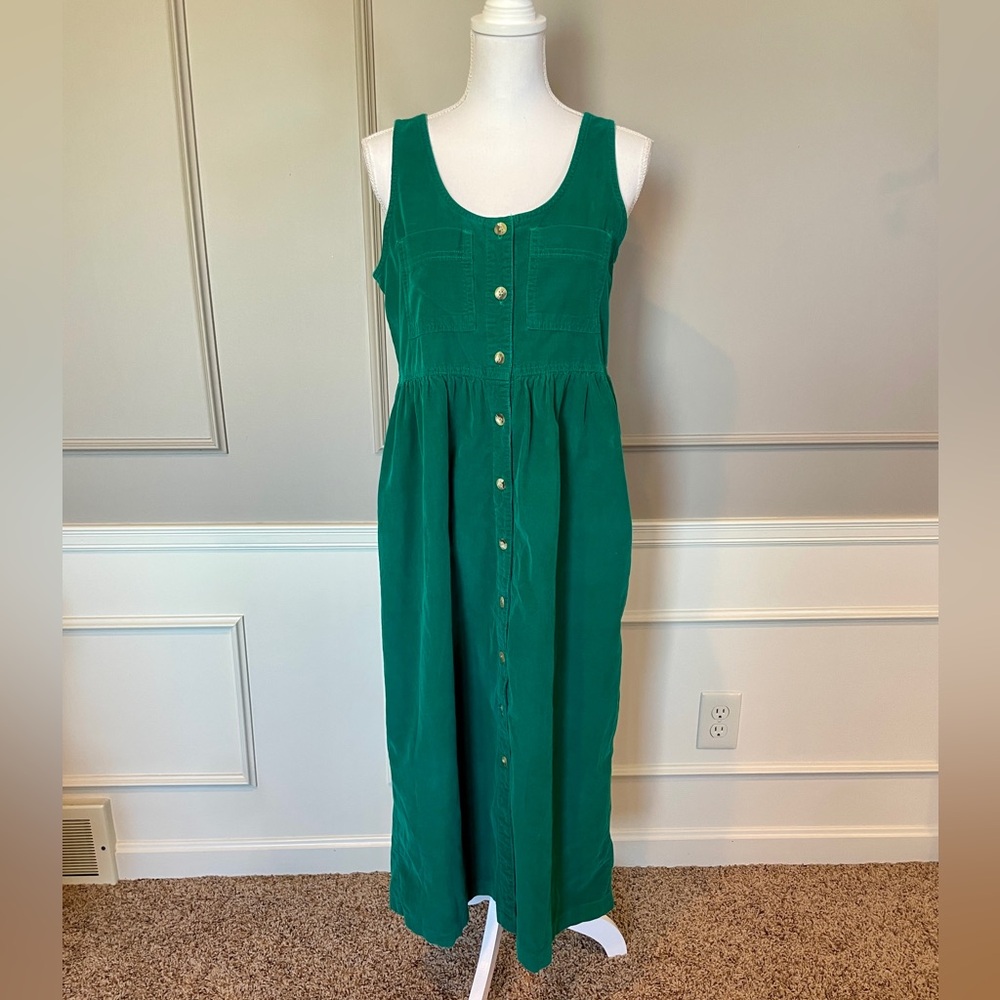 Vintage Truly Yours Sport 8 Jumper Corduroy Dress Kelly Green 90s Cotton Modest